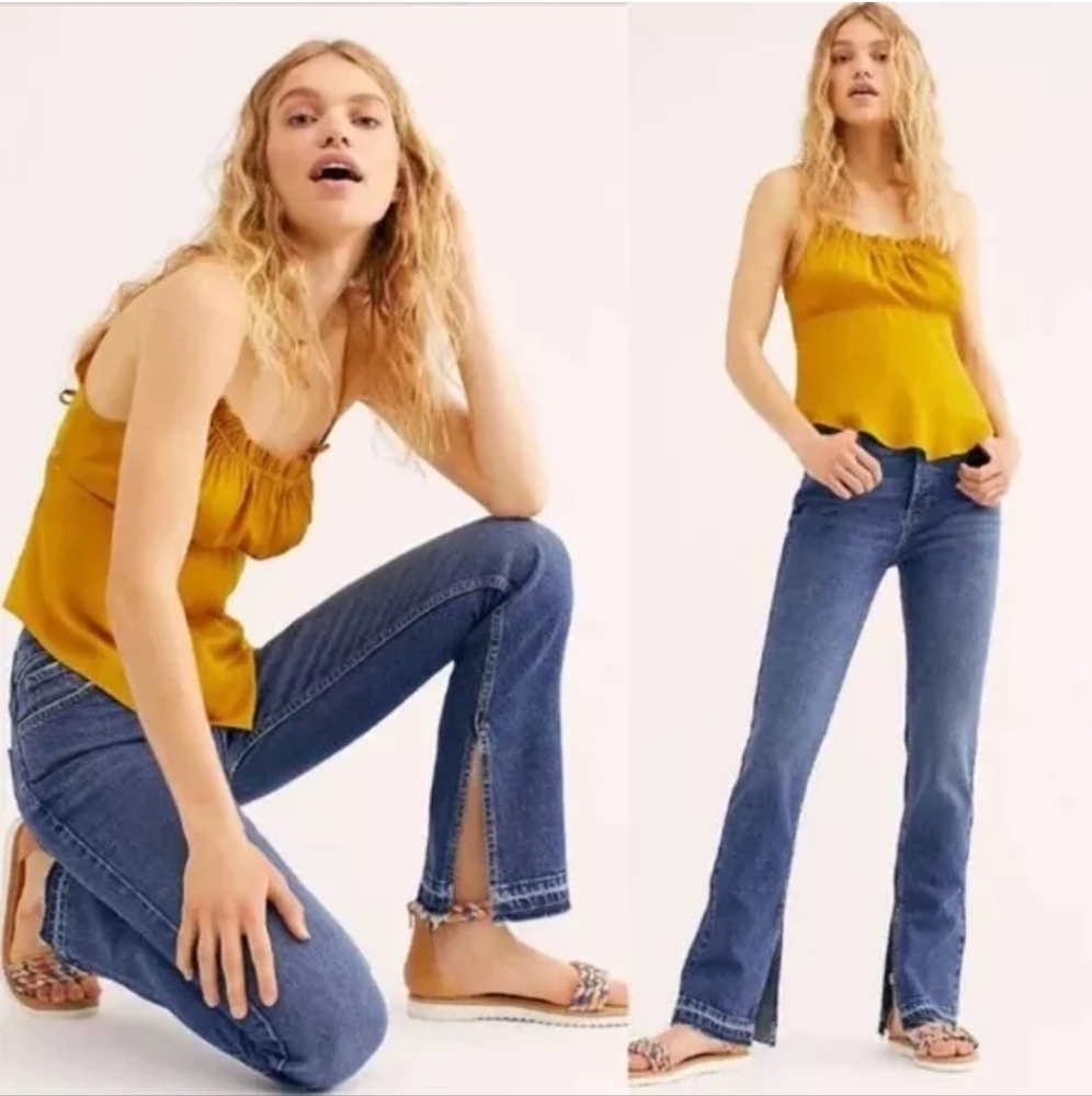 We The Free Blue Emmy High Waist Split Hem Bootcut Jeans 30 X 30.5
